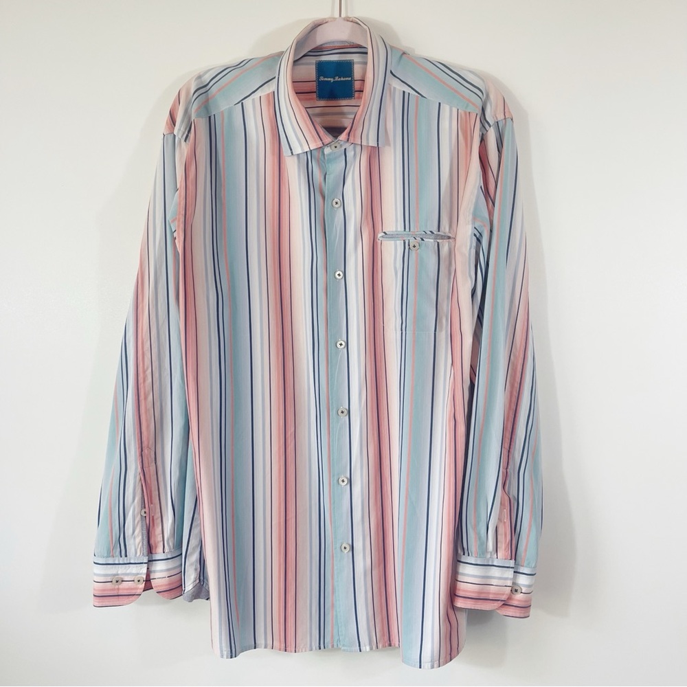 Men’s Tommy Bahama Silk Cotton Blend Striped Button Down Size XL